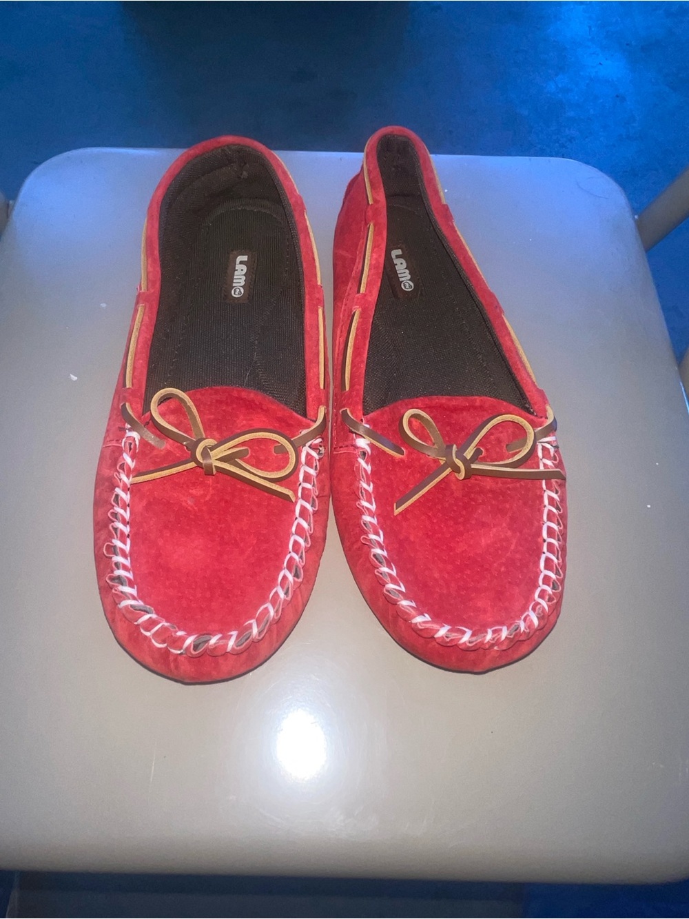 Lamo Leah Red Suede Leather Moc Moccasin Flats Shoes size 10